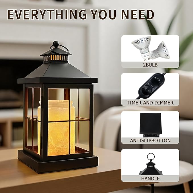 Candle Warmer Lamp with Timer,Lantern Warmer Compatible with 3 Wick Candles,Vintage Dimmable Lamp Candle Warmer Lantern Decor for Home Living Room Office Desk