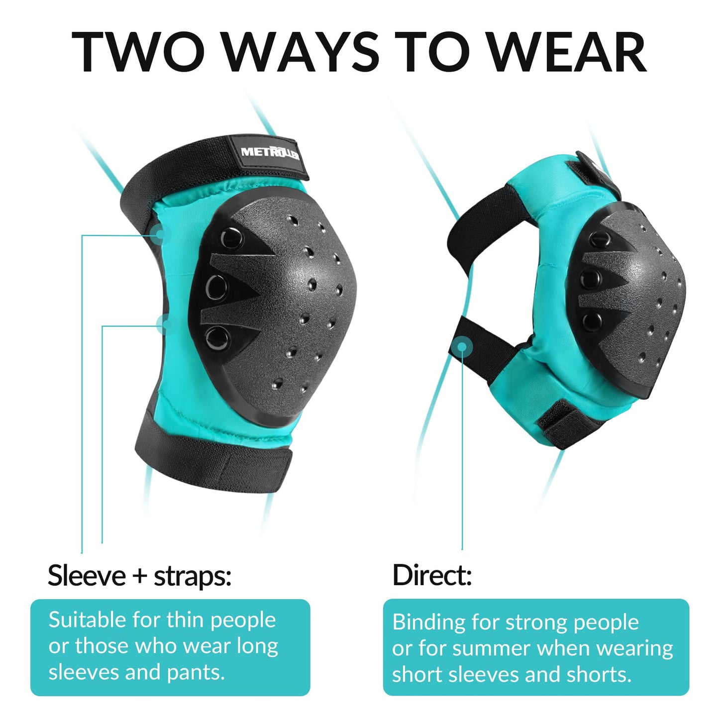 METROLLER Adult & Kids Protective Gear Set for Men, Women Youth Knee Pads, Elbow Pads & Wrist Guards 3 in 1 for Skateboarding Multi-Sports Protective Gear