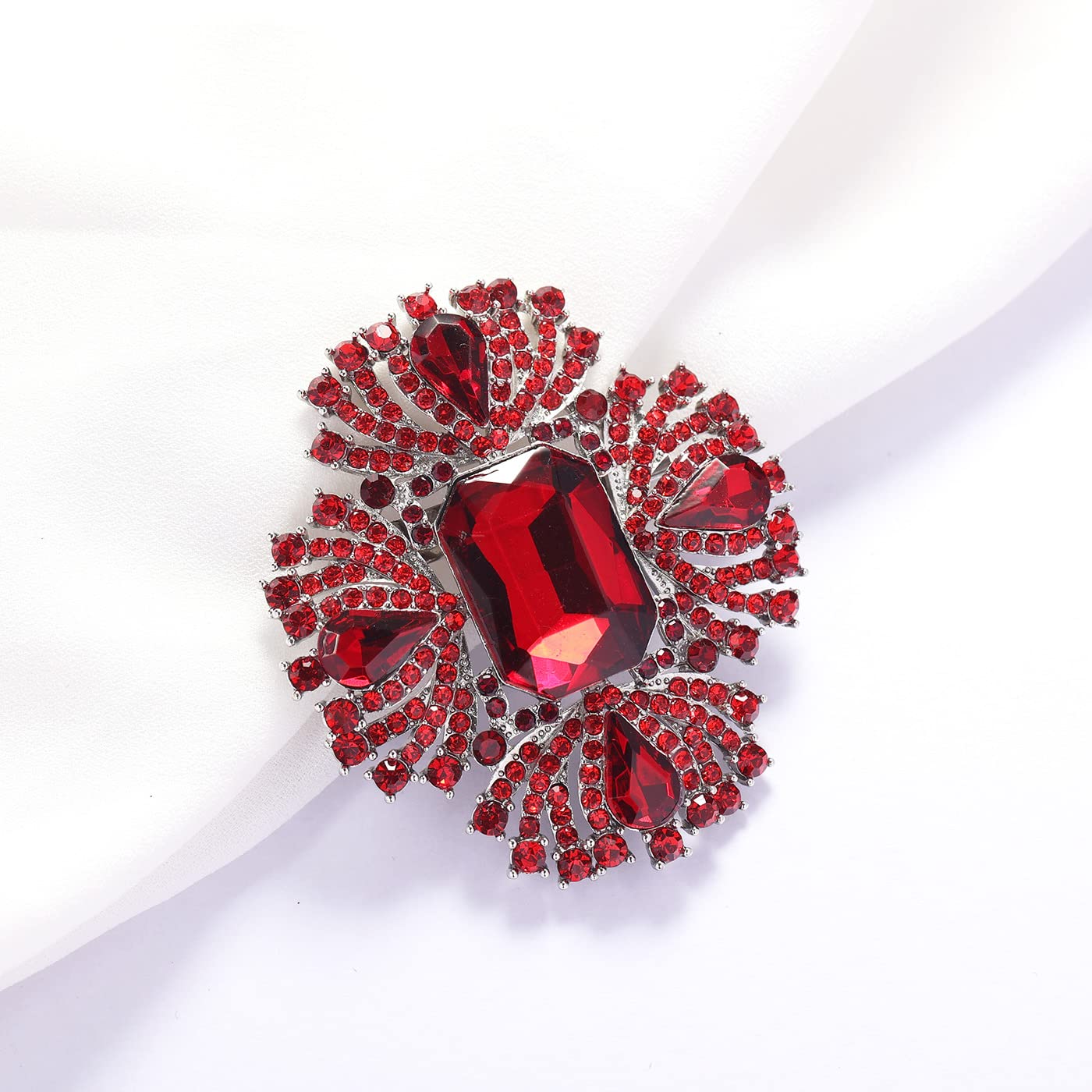YOQUCOL Vintage Red Austrian Crystal Rhinestone Cross Flowers Shaped Brooch Pin Elegant Jewelry For Women