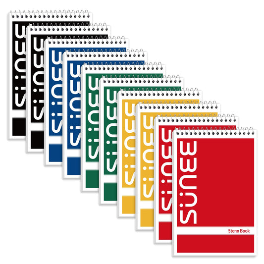 SUNEE 10 Pack Steno Pads 6x9, Gregg Rule, 60 Sheets, Spiral Notebook 6x9, White Paper, Take Notes with Top Spiral Notebook, for School, University, College, Work, Office, Classic Color
