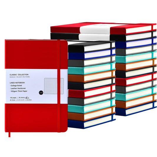 Coopay 24 Pack A5 Journal Notebooks Bulk, 160 Pages, 100GSM Thick Paper, 8.3 x 5.5 inch Hardcover Lined Leather Journals for Writing Office School Business,Bulk Notebook for Work Men Women(6 Colors)