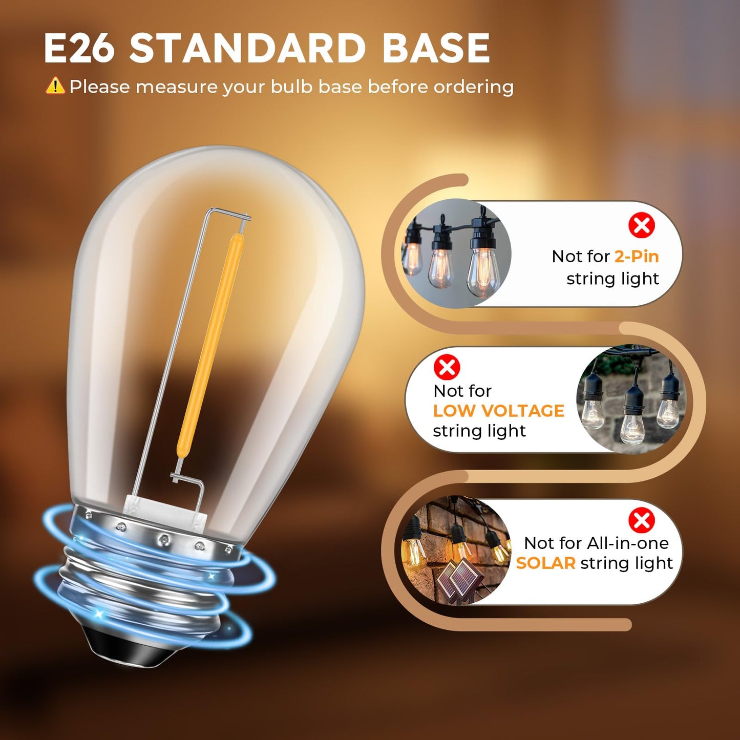 GvvooHome 36 Pack S14 LED Replacement Light Bulbs, Shatterproof Plastic 1W Outdoor String Light Bulbs for Patio, Garden, Waterproof, E26 Regular Medium Screw Base, Warm White