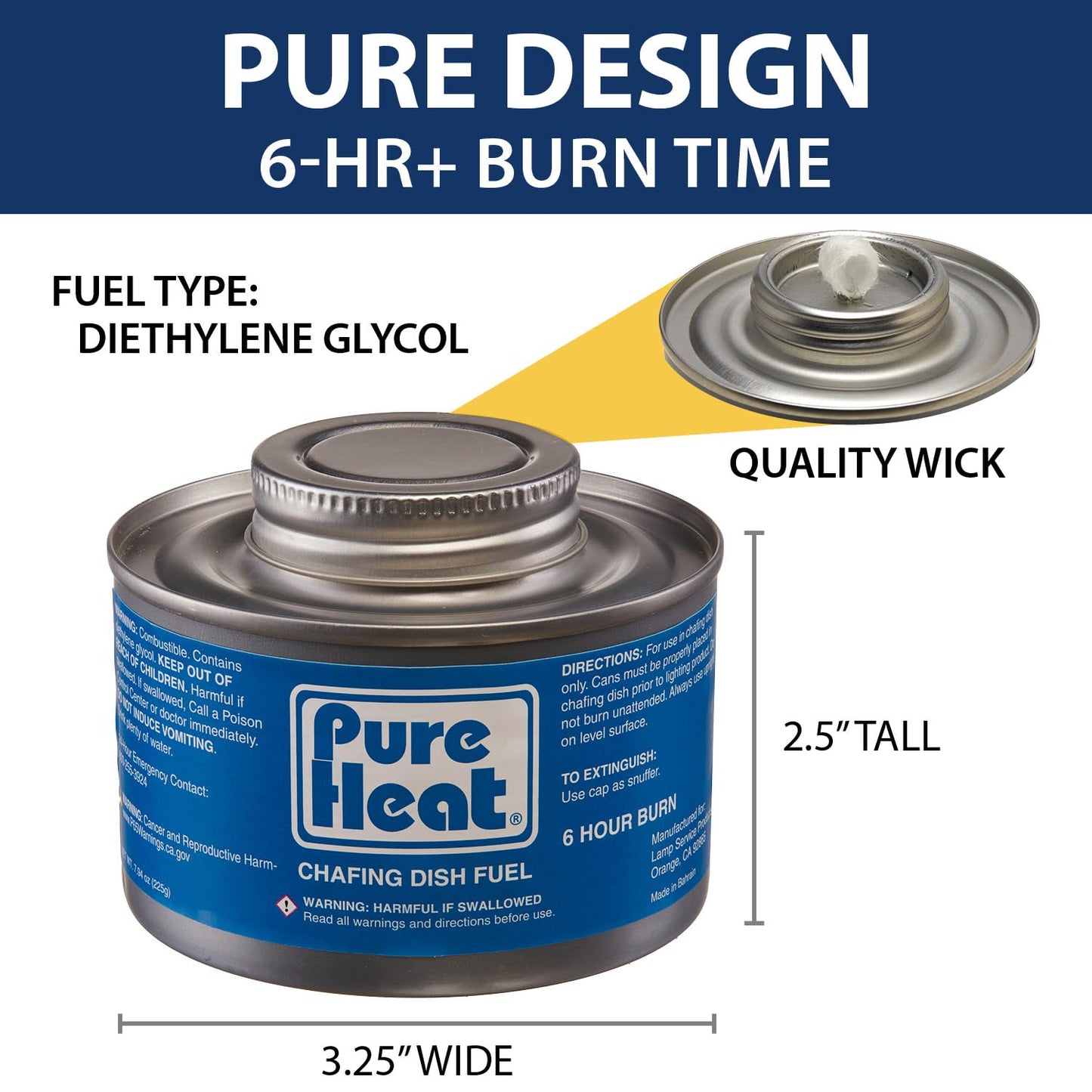 Pure Heat 6-Hour Chafing Fuel Cans (12 Pack) - Resealable Burner Fuel - Food Warmer Cans for Chafing Dishes - Canned Heat Perfect for Catering, Buffet, or Camping