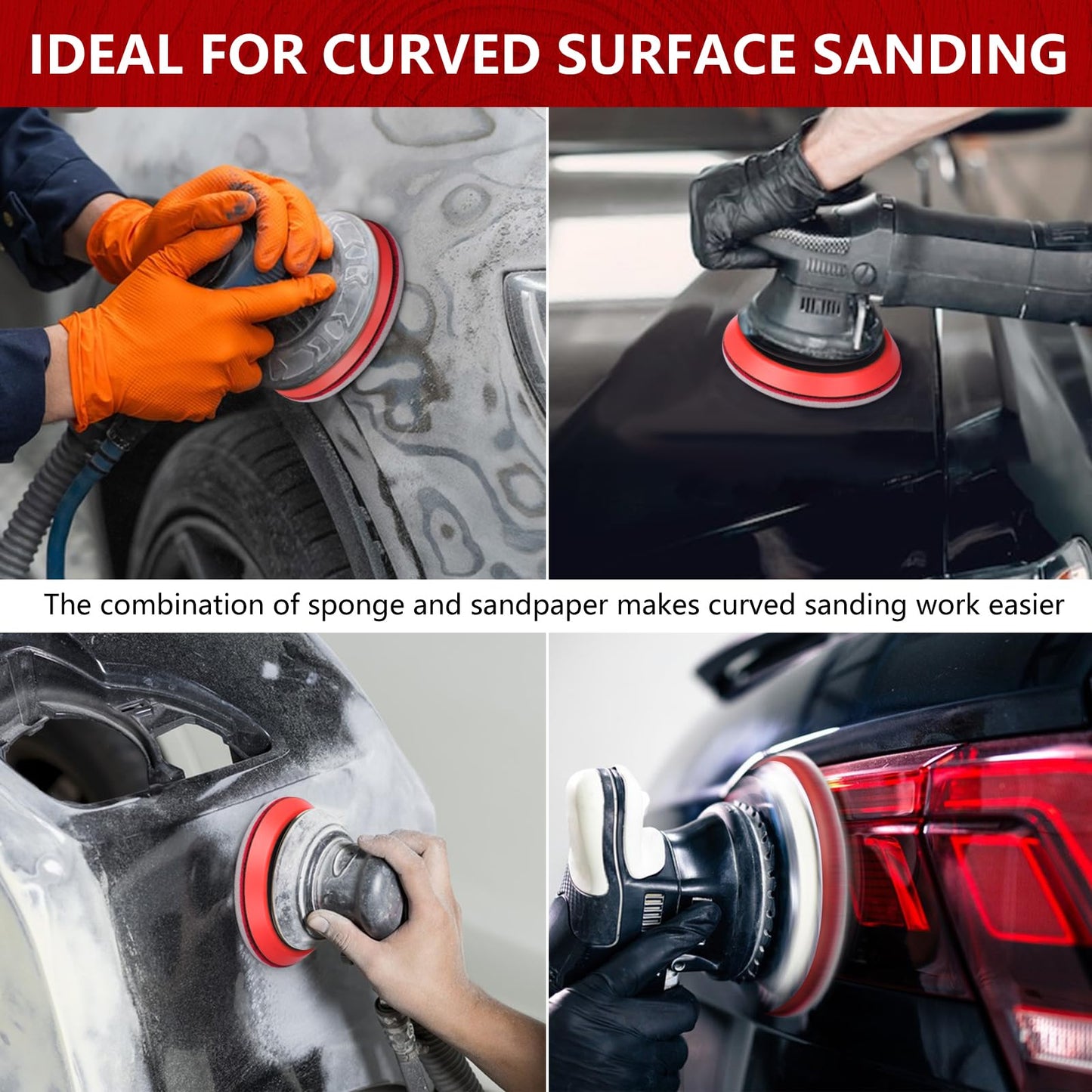 Shineboc 18Pcs 5 Inch Hook and Loop Sanding Sponge Discs 180 Grit Wet Dry Sanding Pads, Foam Sandpaper for Random Orbital Sander, Curved Surface Large-Area Sanding Polishing for Metal Wood Automotive