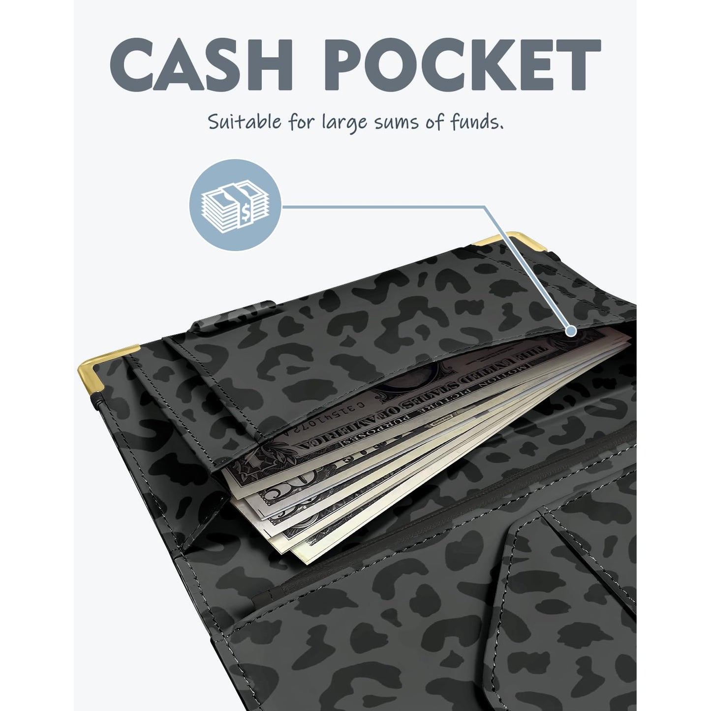 YeeCASE Server Book with Zipper Pocket, High Volume, Expandable Server Book, Money Pocket and Fold, Restaurant Waitstaff Organizer Fit Server Apron with High Volume Pocket (Leopard-Black)