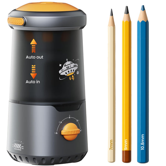 Electric Pencil Sharpener, Fully Automatic Pencil Sharpener for Kids Classroom Office Home, Hands-Free Auto In & Out, Rechargeable Sharpener with 5 Sharpness Modes for 6.9-10.8mm No.2 & Colored Pencil