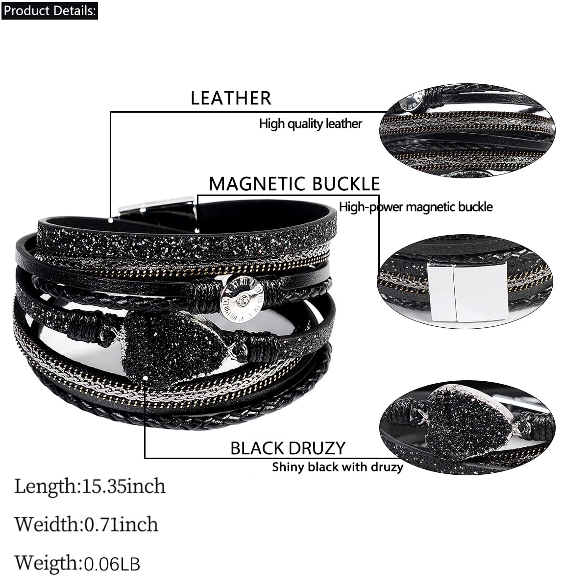 Artilady Leather Wrap Bracelet for Women - Handmade Clasp Bangle Bracelet with Pearl Beads Crystal Wristbands Jewelry Gift for Ladies and Mother
