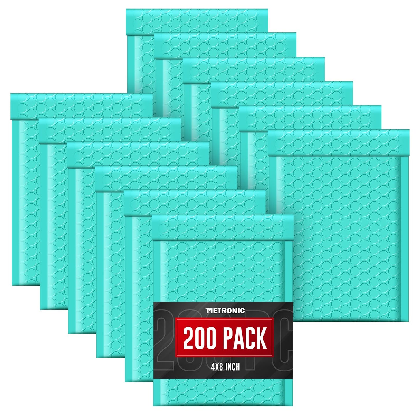 METRONIC Small Bubble Mailers 4x8 200 Pack Teal Bubble Mailer Usable Size 4x7 Self Seal Waterproof Padded Envelopes for Small Business Packaging Sports Cards