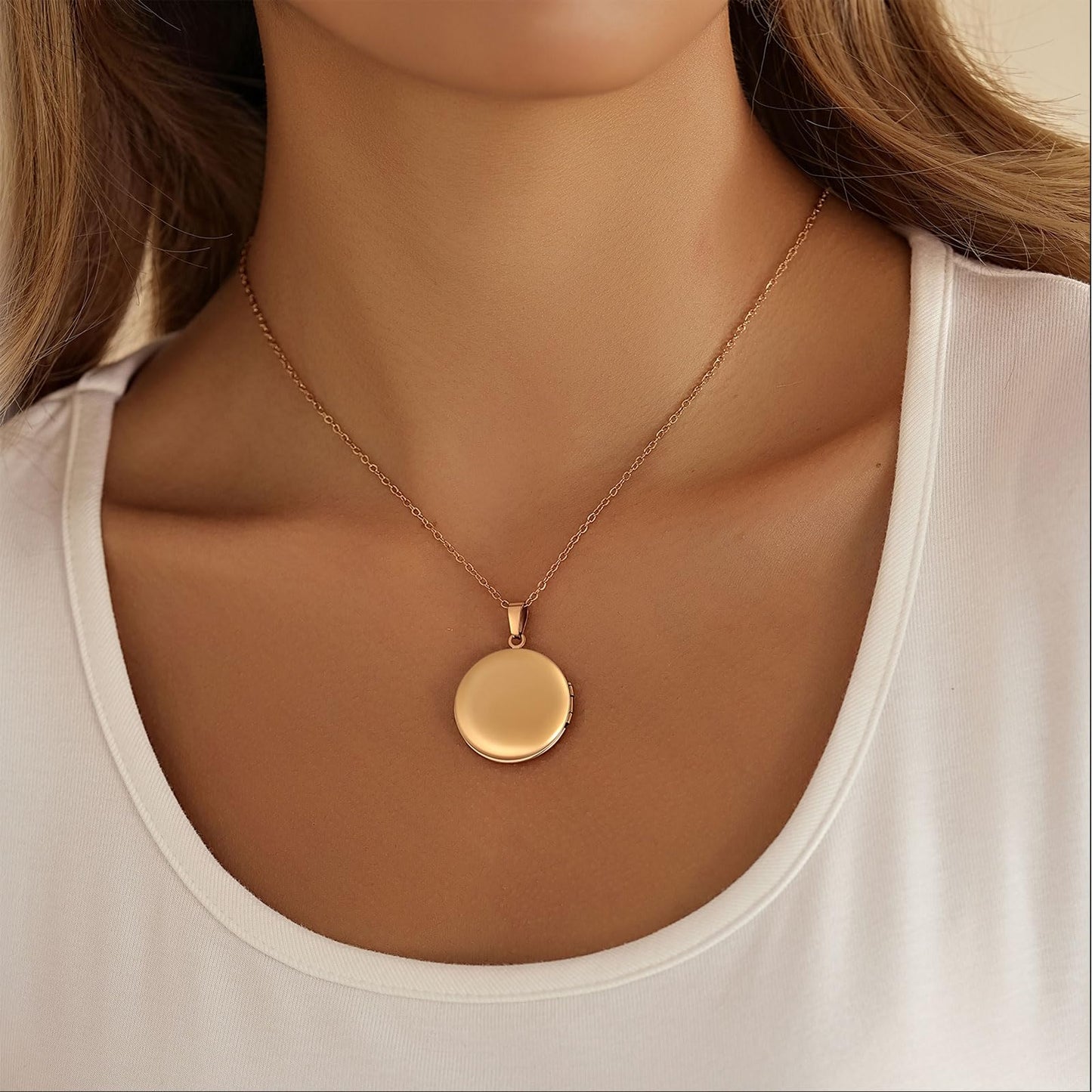 PHOCKSIN Rose Gold Round Lockets Necklace for Girlfriend Locket Necklaces that Holds 2 Pictures Memorial Lockets for Women