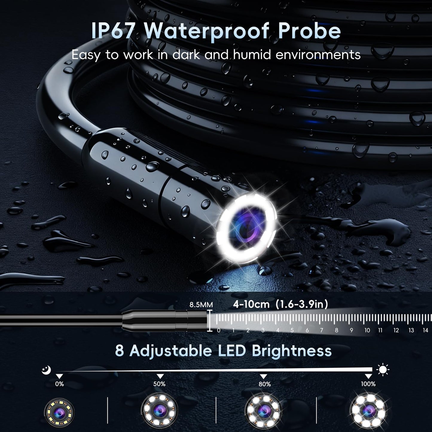 SKYBASIC Industrial Endoscope Borescope Camera with Light, 4.3'' HD Digital Handheld Waterproof Sewer Tools Snake Inspection Camera with 8 LED Lights 16.5FT Semi-Rigid Cable, Gadgets for Men