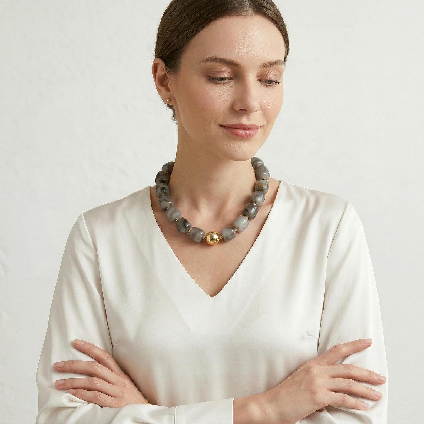 BREPINE Ash Grey Chunky Necklaces for Women Multicolored Large Square Resin Beads Necklace Trendy Bold Statement Beaded Summer Candy jelly Vacation Choker