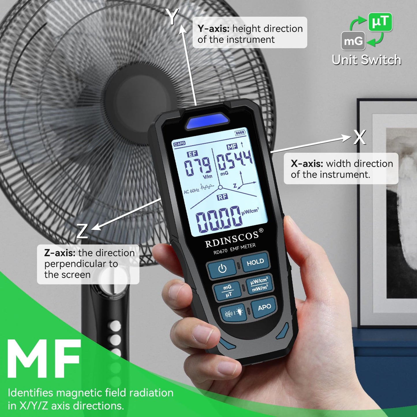EMF Meter 5G RF Detector – Electric, Magnetic & Radio Frequency Field Tester up to 10GHz, Multi-Sensor EMF Detector for Power Lines, WiFi/Cell Phones, Smart Meters – LCD Display Sound & LED Alerts