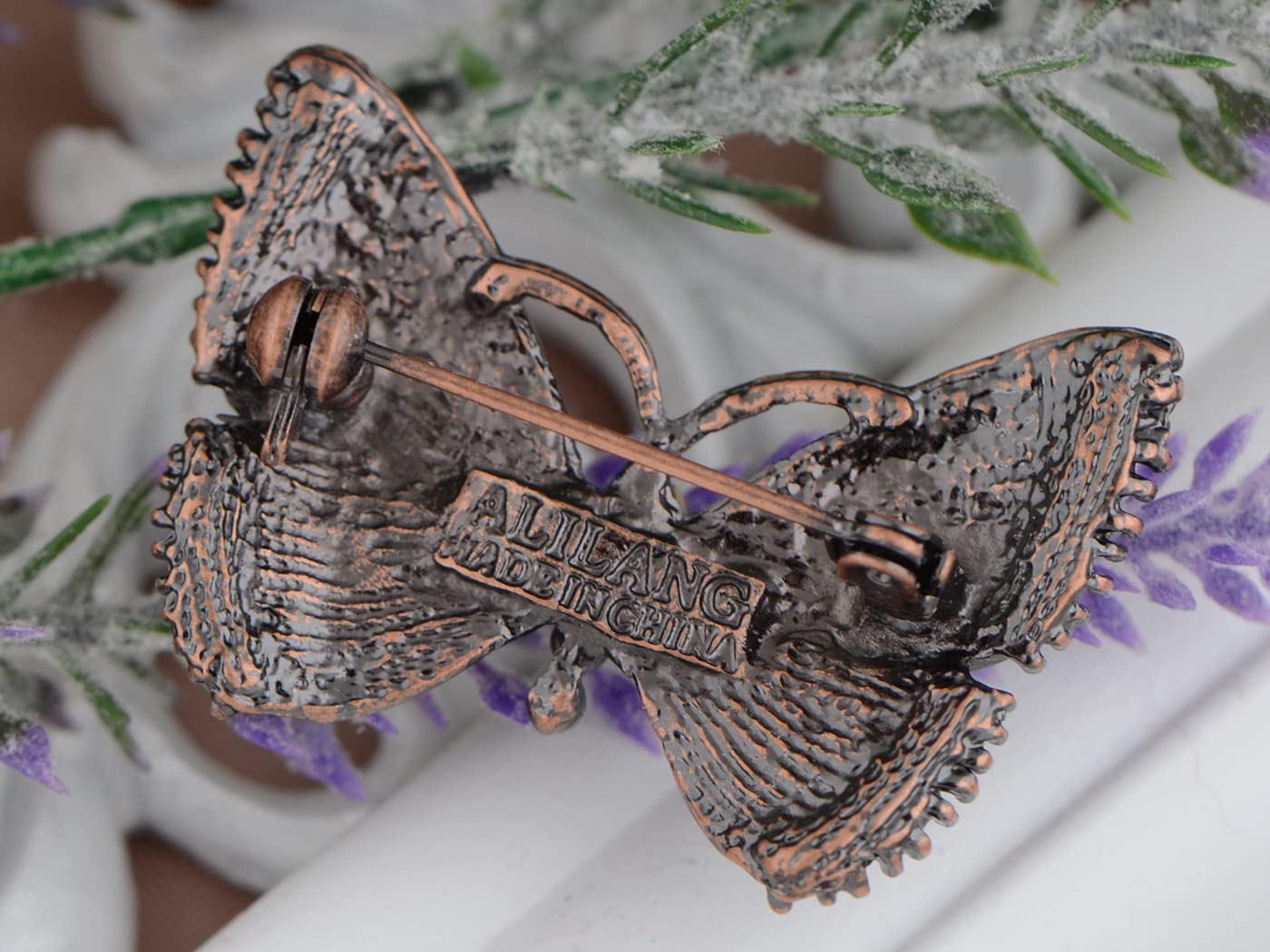 Alilang Painted Enamel Brown Crystal Rhinestone Butterfly Fashion Jewelry Pin Brooch