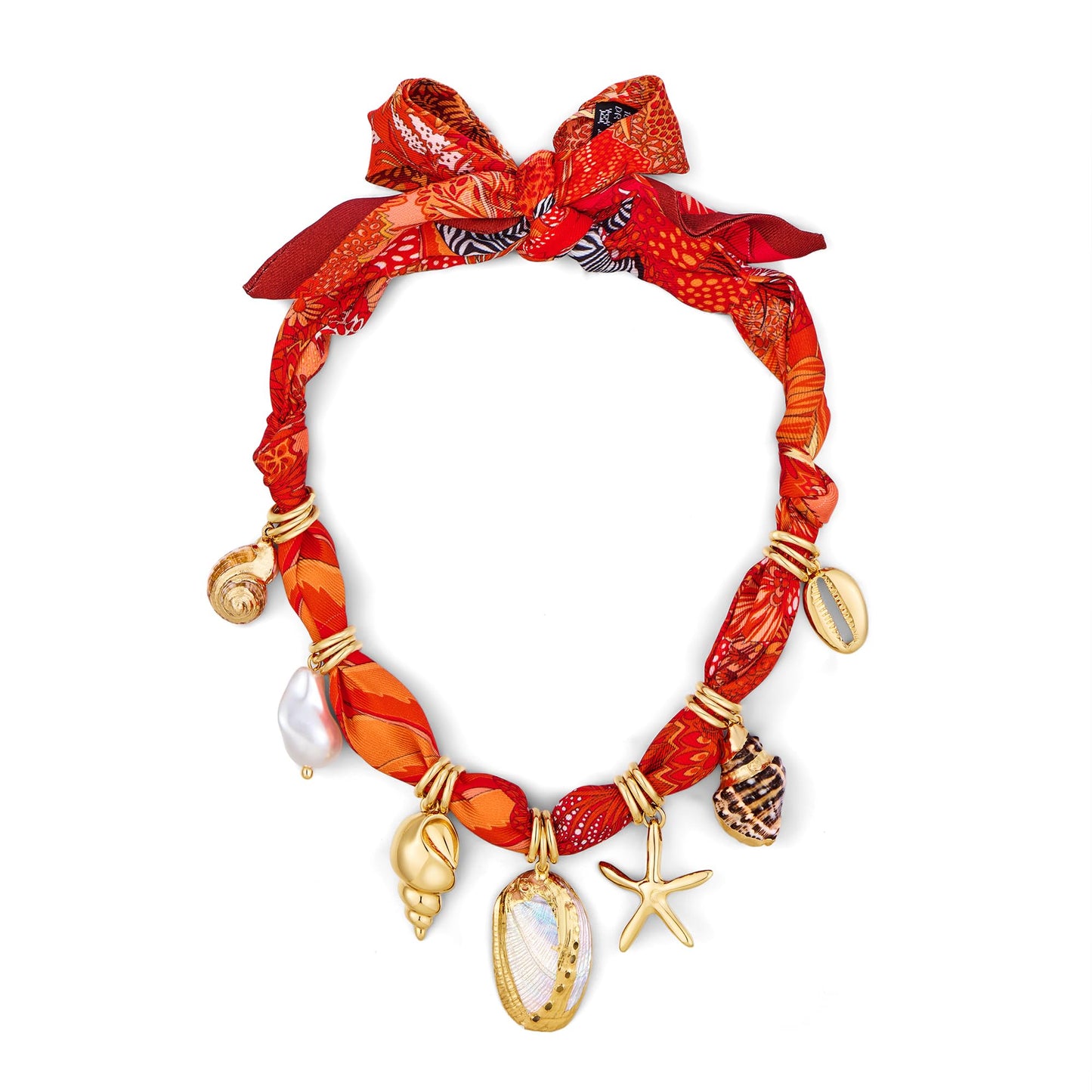CLASSYZINT Shell Necklace for Women Scarf Choker Necklace Bandana Necklace with Seashell Charms Adjustable Tie Statement Choker Multi-Way Beach Jewelry