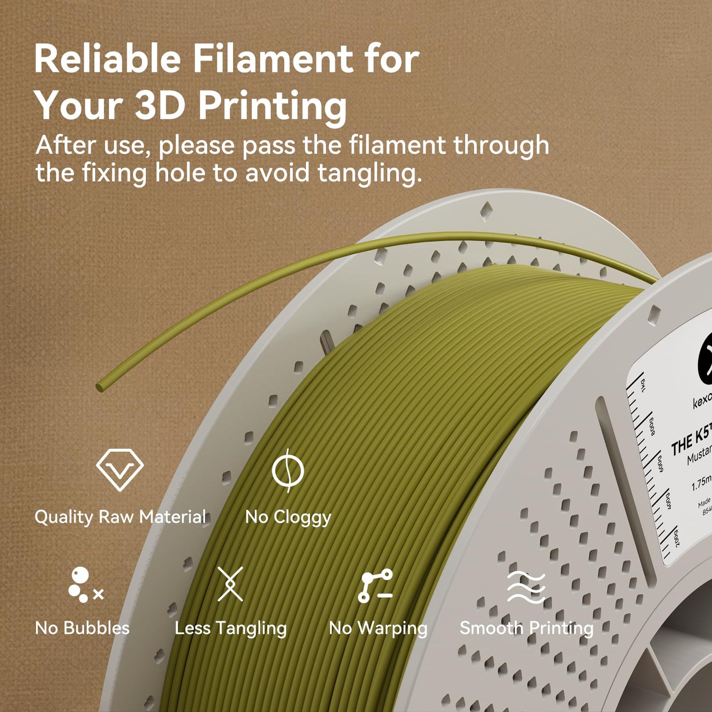 kexcelled Matte PLA Filament 1.75mm，Matte Light Beige PLA 3D Printer Filament 1kg Spool (2.2lbs) with +/-0.03mm Accuracy,Upgraded Tangle-Free Winding for Most FDM Printers