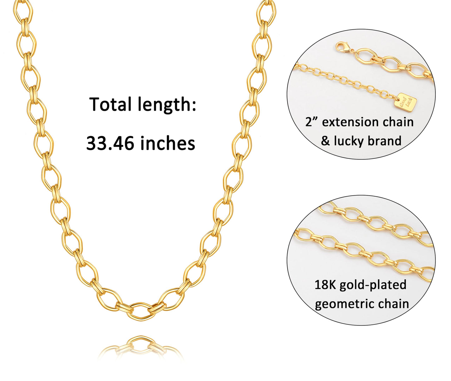 PERNNLA PEARL Simple Gold Plated Long Chain Necklace for Women Statement Layered Necklace Dainty Chunky Gold Fashion Sweater Necklaces