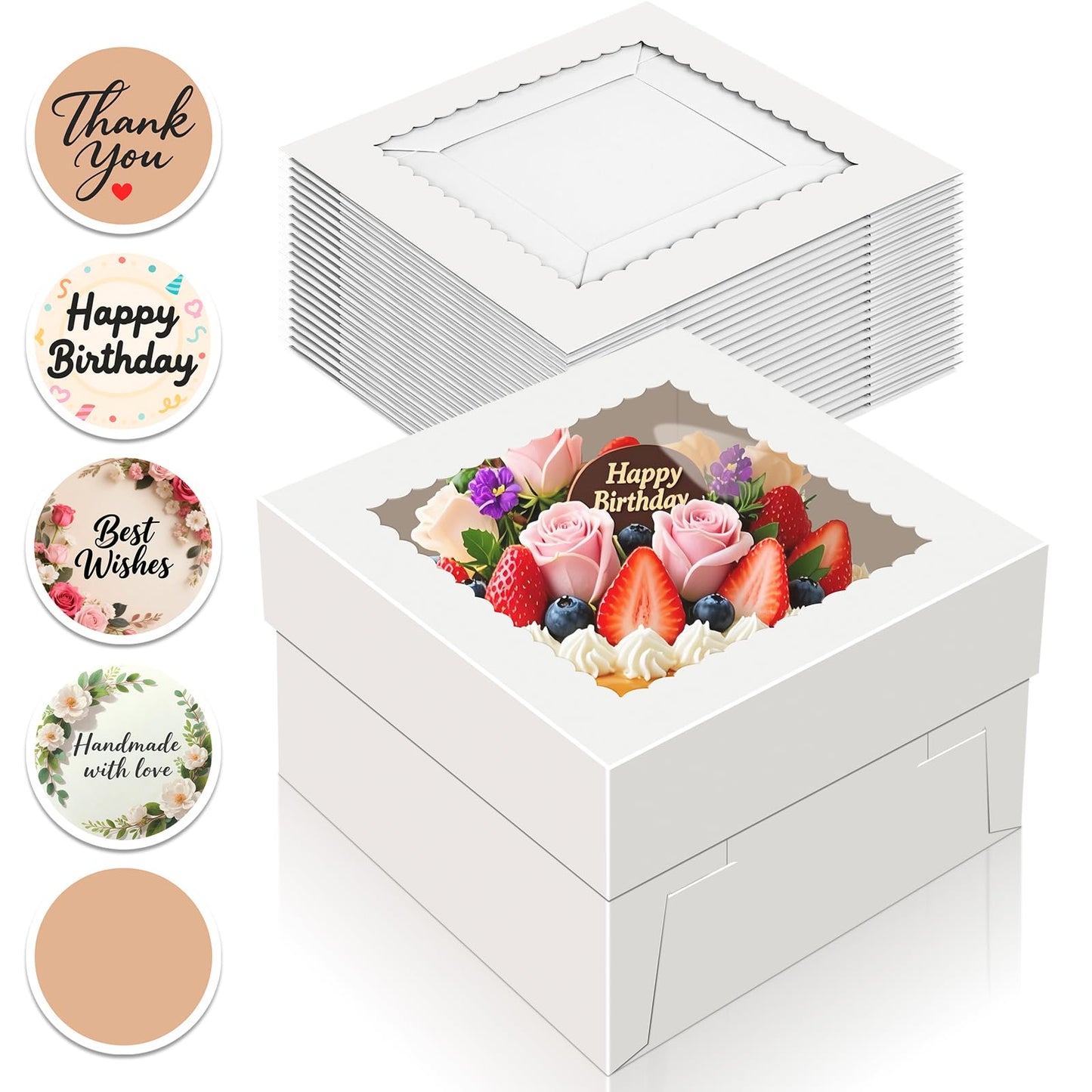 15 PCS Cake Boxes 10 Inch, 10x10x10 Tall Cake Box, 10 Inch Cake Box with Window, White Bakery Boxes, Large Baking Boxes, Cajas Para Pasteles, 10x10 Cake Boxes for Birthday, Wedding, Party, Business