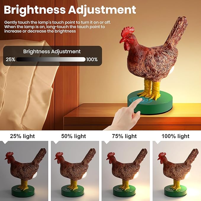 Chicken Egg Lamp, Funny Dimmable 3D Chicken Night Light with Egg in Butt, Lifelike Rooster Lamp with Touch Switch for Easter, Christmas, Birthdays Gifts