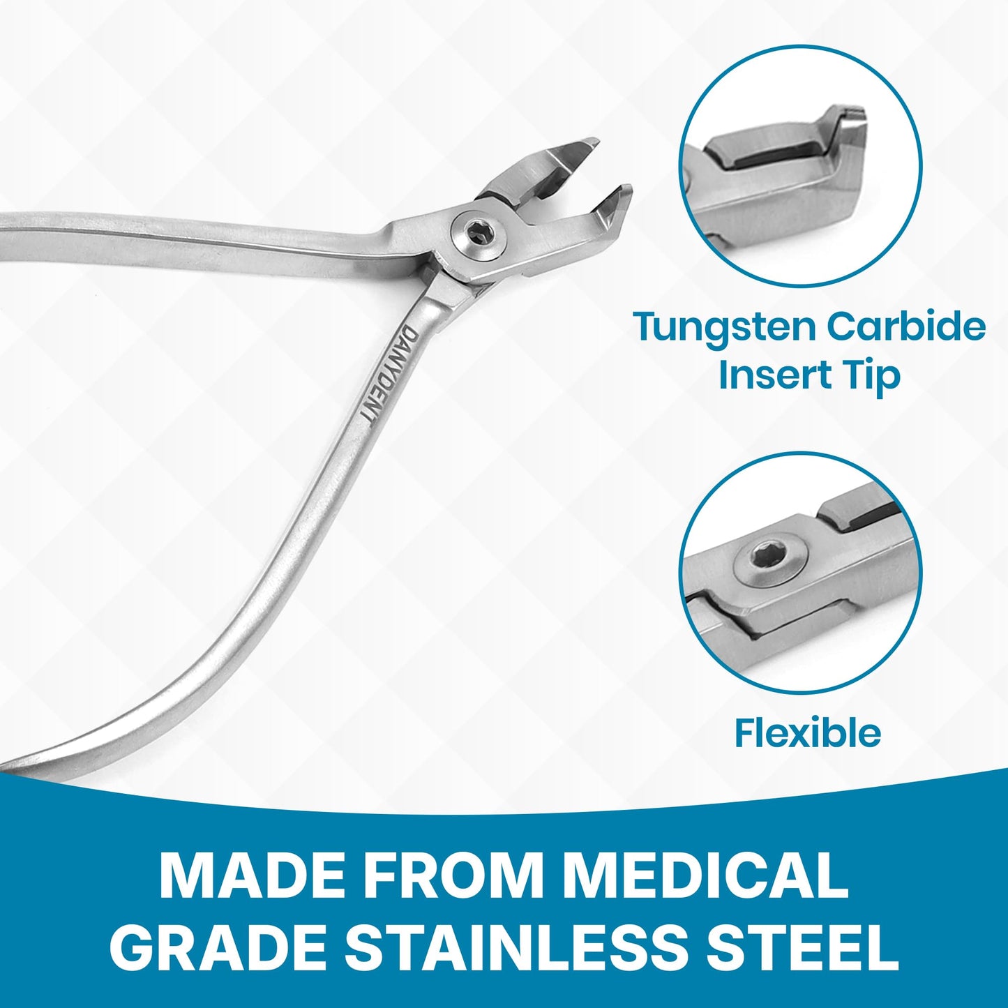 DANYDENT Distal End Cutter Orthodontic Plier – Hold & Cut Hard and Soft Wire - Professional Braces Wire Cutter - Tungsten Carbide Inserts - Easy To Use Dental Tools Stainless Steel Braces Essentials