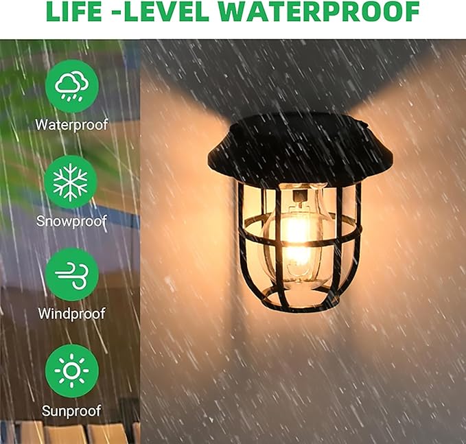 2 Pack Solar Lantern Wall Lights Fixtures with Motion Sensor, Solar Powered Porch Light, Vintage Hanging Solar Wall Sconce Outdoor,for Porch, Yard