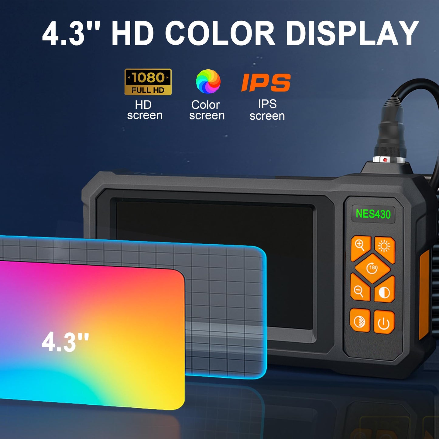 49.2 Feet Inspection Endoscope Camera with Light, 1080P HD Borescope Camera with Light, 4.3" IPS Screen, IP67 Waterproof Sewer Borescope, 49.2Ft Semi-Rigid Cord Drain Pipe Endoscope Cool Gadgets Tool