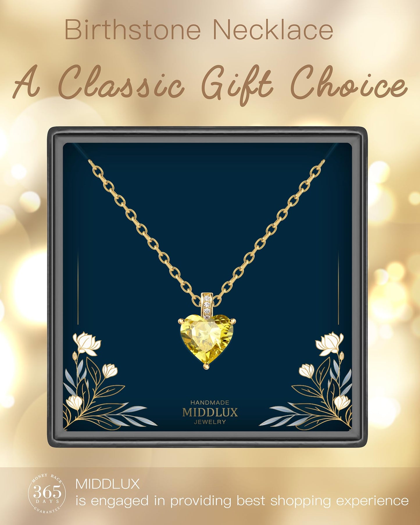 MIDDLUX Heart Necklaces for Women, November Birthstone Necklace, Birthstone Necklace for Women, Citrine Necklace, November Birthday Gifts for Women