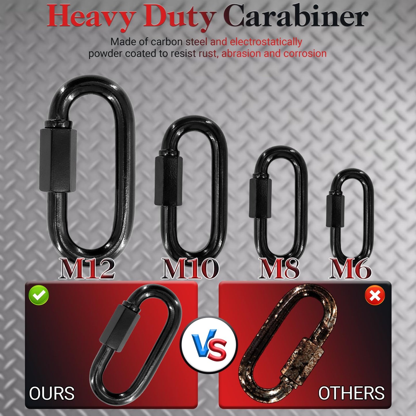 3.5" Black Chain Quick Link, 20 Pcs 3/8" Heavy Duty Locking Carabiner, 2000 LBS Capacity, Durable Chain Connector for Hanging Keys, Dog Leash, and Fence Gates