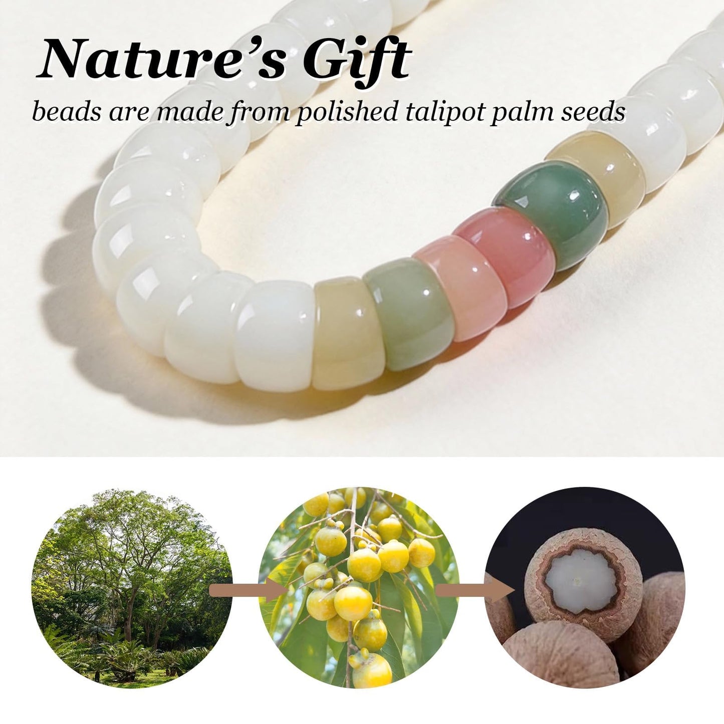 Embtrem Bodhi Root Spinner Bracelet for Women, Green Pink Mudi Fidget Jewelry for Stress Relief, Natural Meditation Beads Anxiety Calming Accessory, Elastic Stackable Bracelet