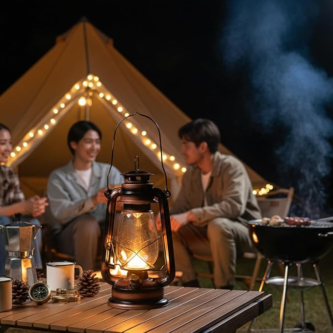 Hortsun 6 Pcs 12 Inch Vintage LED Hurricane Lantern Warm LEDs and Dimmer Switch Battery Operated Farmers Hanging Lantern for Indoor Outdoor Camping Usage Decor