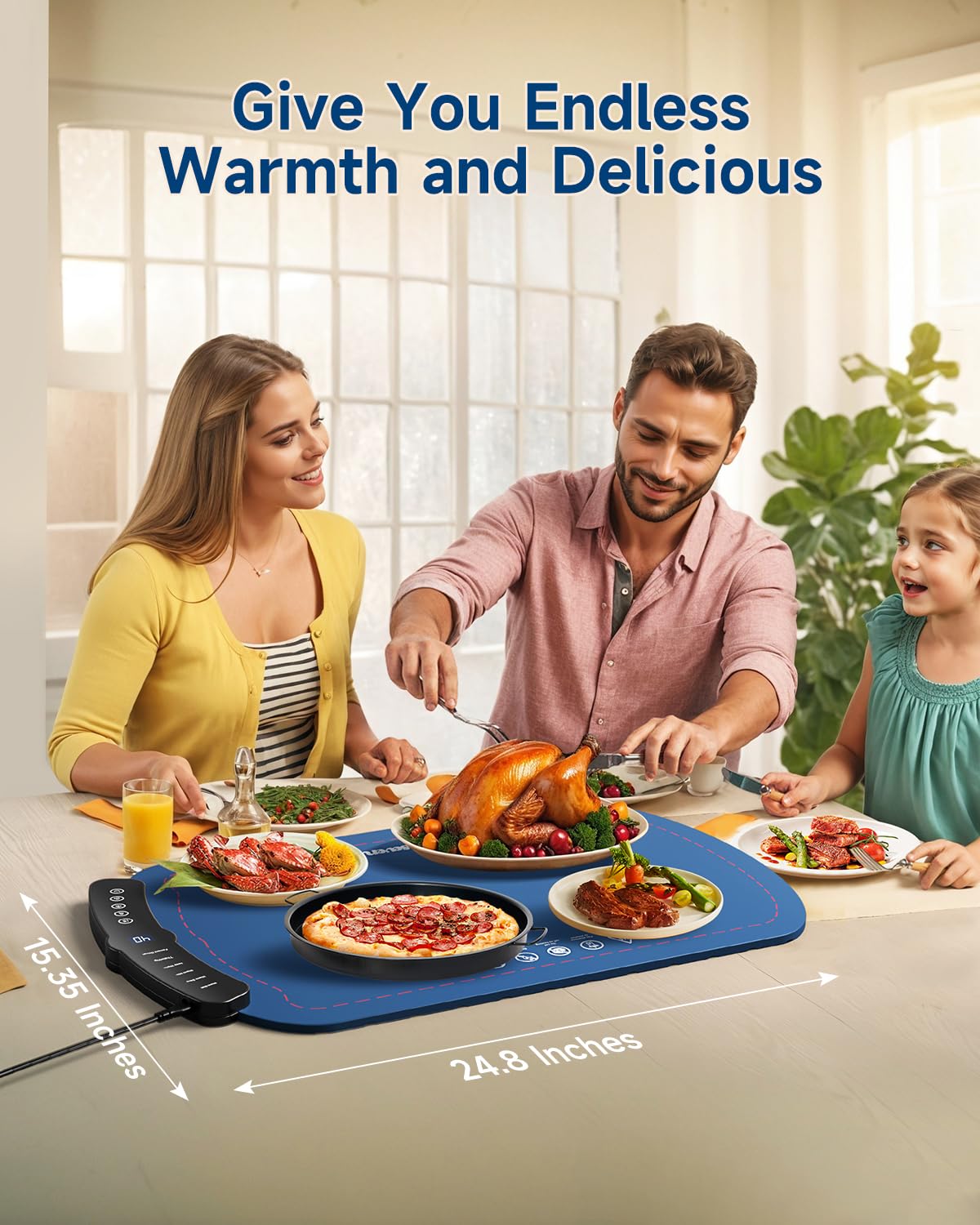 Warming Mat for Food, Food Warming Mat with 7 Temp Master Aadjustable Warming Tray, Thermochromic Line, Roll Up Buffet Hot Plates Heat Pad Full Sized Electrical