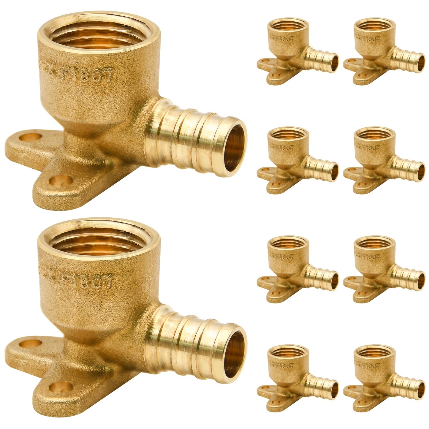 10 Pack Drop Ear Elbow Fittings, PEX 1/2" x 1/2" NPT Female Threaded Adapter Crimp Fitting, Brass, Full Port for PEX pipes in plumbing jobs