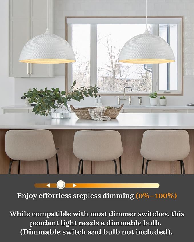 White Pendant Light 2 Pack, 16 inch Large Industrial Pendant Light, Farmhouse Kitchen Pendant Lighting, White Dome Pendant Lights for Kitchen Island, Dining Room Living Room