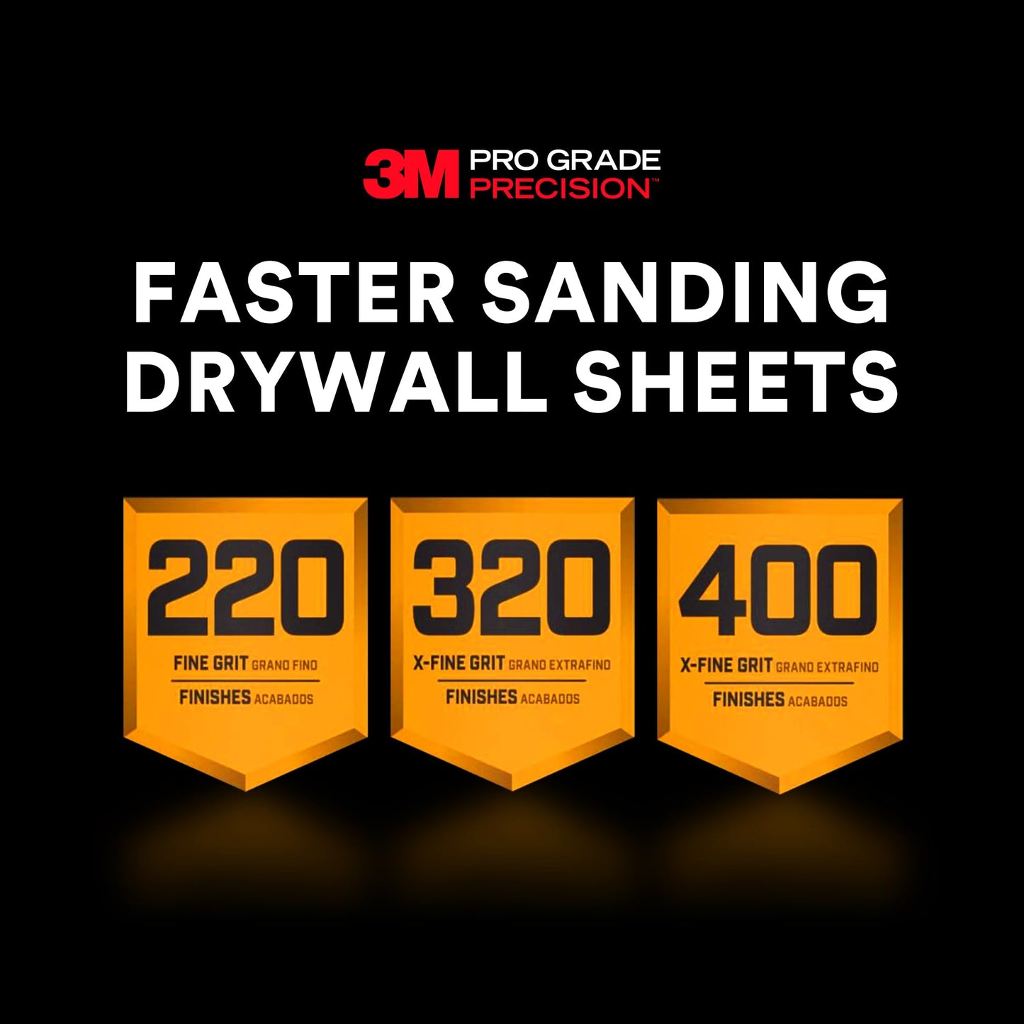3M Pro Grade Precision Faster Sanding Sheets, NO-Slip Grip Backing, Assorted Grits 220/320/400, 9" x 11", 3 Sheets Each, 9 Total