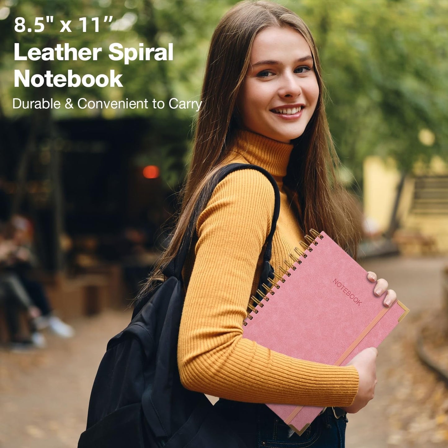 College Ruled Notebook, Spiral Notebook 8.5" x 11", Leather Hardcover Notebook Journal for Women Men, 5 Subject Notebook with Dividers, Journaling Notebooks for Work School, Large Lined Journal, Blue