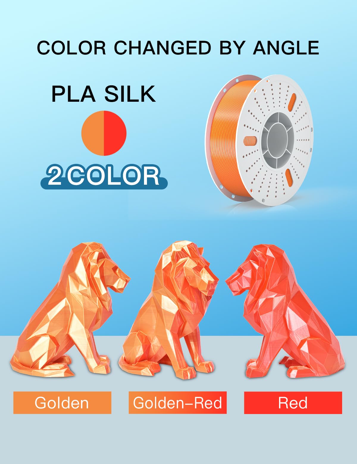 PINBALL Silk PLA 3D Printer Filament 1.75mm Shiny Silk Dual Color Filament 3D Printing PLA Filament Dimensional Accuracy +/- 0.02mm 1 KG Silk Dual Color Golden-Red