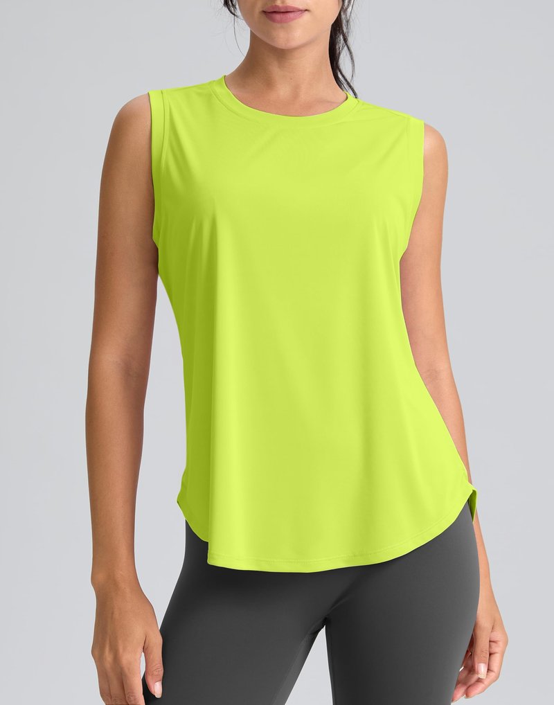SANTINY Women's Sleeveless Workout Tops Breathable Lightweight Active Tennis Yoga Shirts Athletic Running Tank Tops for Women (Neon Green_L)