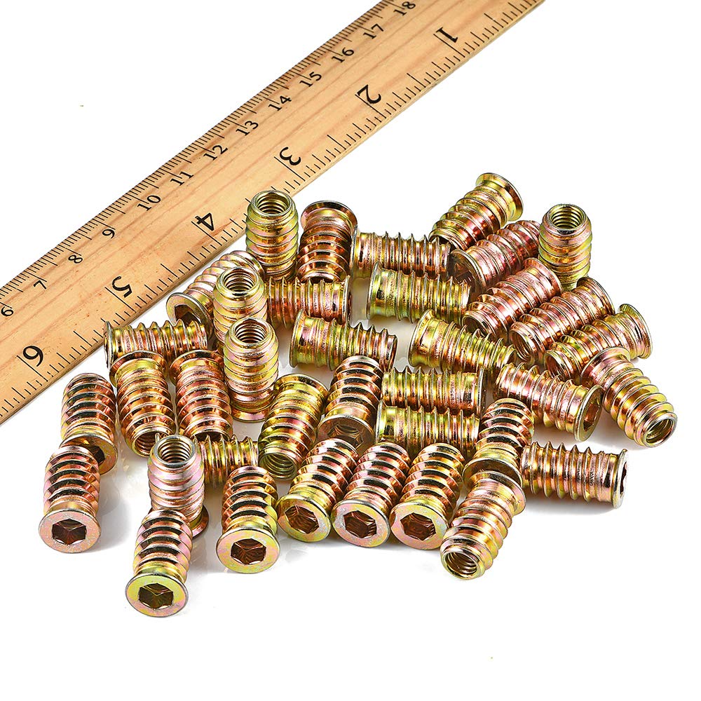 PGMJ 200 Pcs Threaded Inserts for Wood - Metal Screws Assortment Hex Socket Drive 1/4 "- 20 Nut Inserts, Bolt Fastener Connector Wood Embellishments for Furniture (1/4"-20x20mm)
