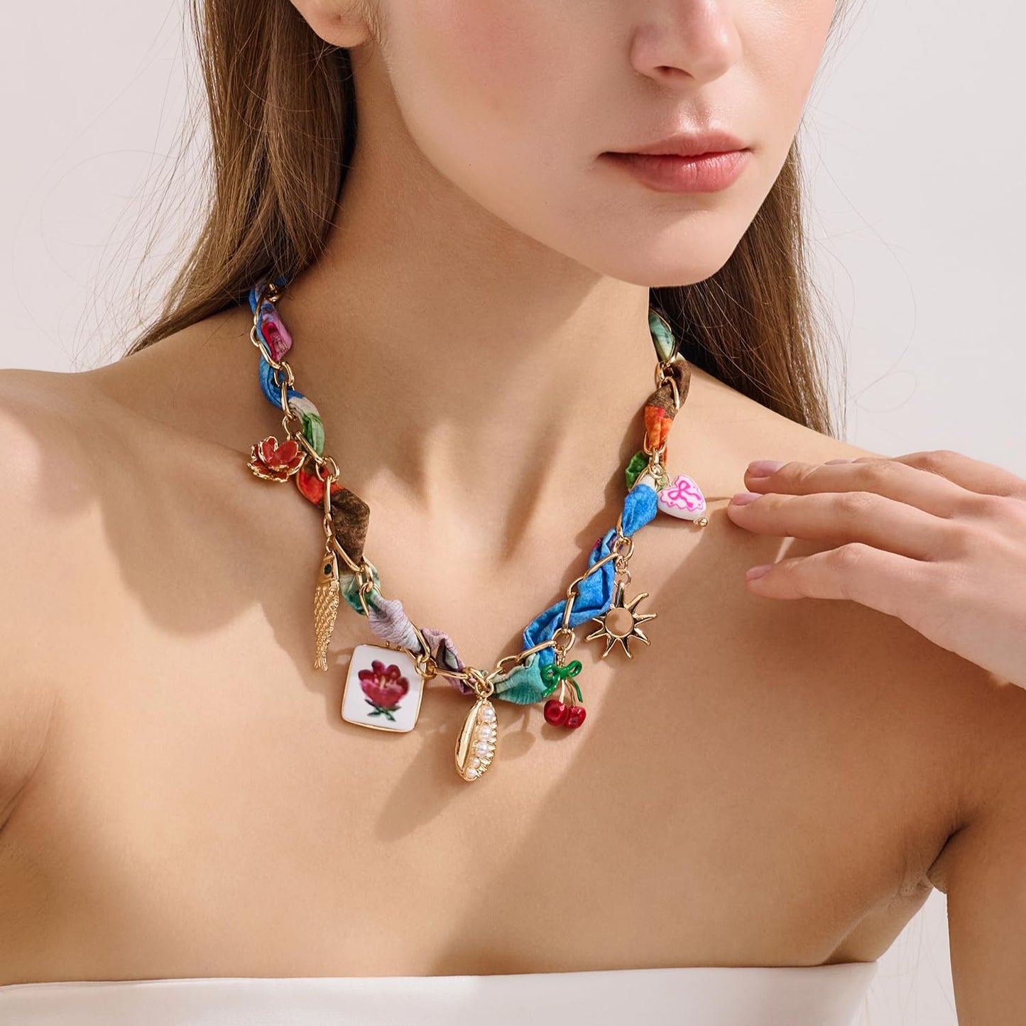 LILIE&WHITE Gold Layered Necklace for Women Trendy Heart Pendant Necklaces Bandana Necklace With Evil Eye Heart Jewelry Gift