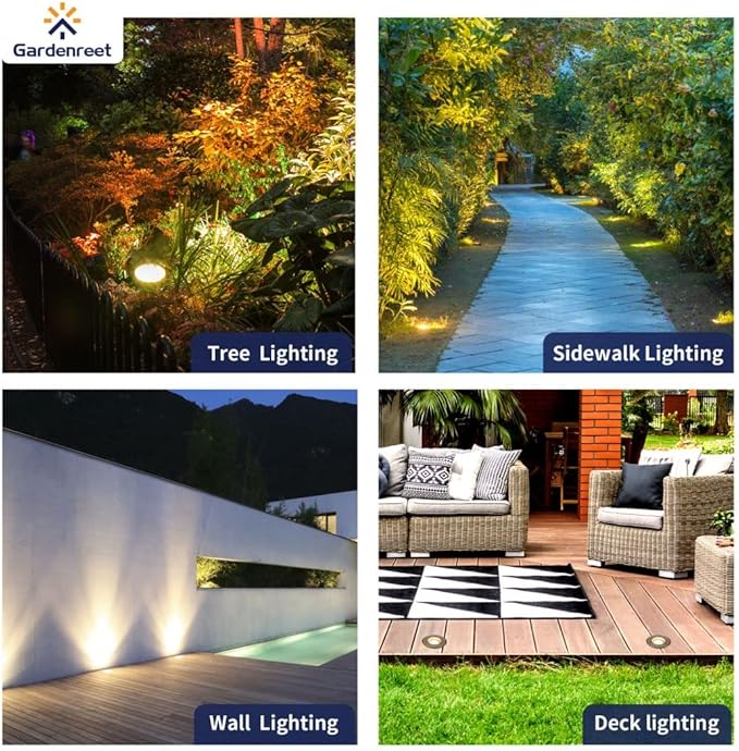 Gardenreet Landscape Well Lights Brass - Ip65 Electric Hardwired Low Voltage In Ground Lighting, LED 12V Waterproof Directional Fixture, Antique Bronze for Tree Pathway Wall Without MR16 Bulb