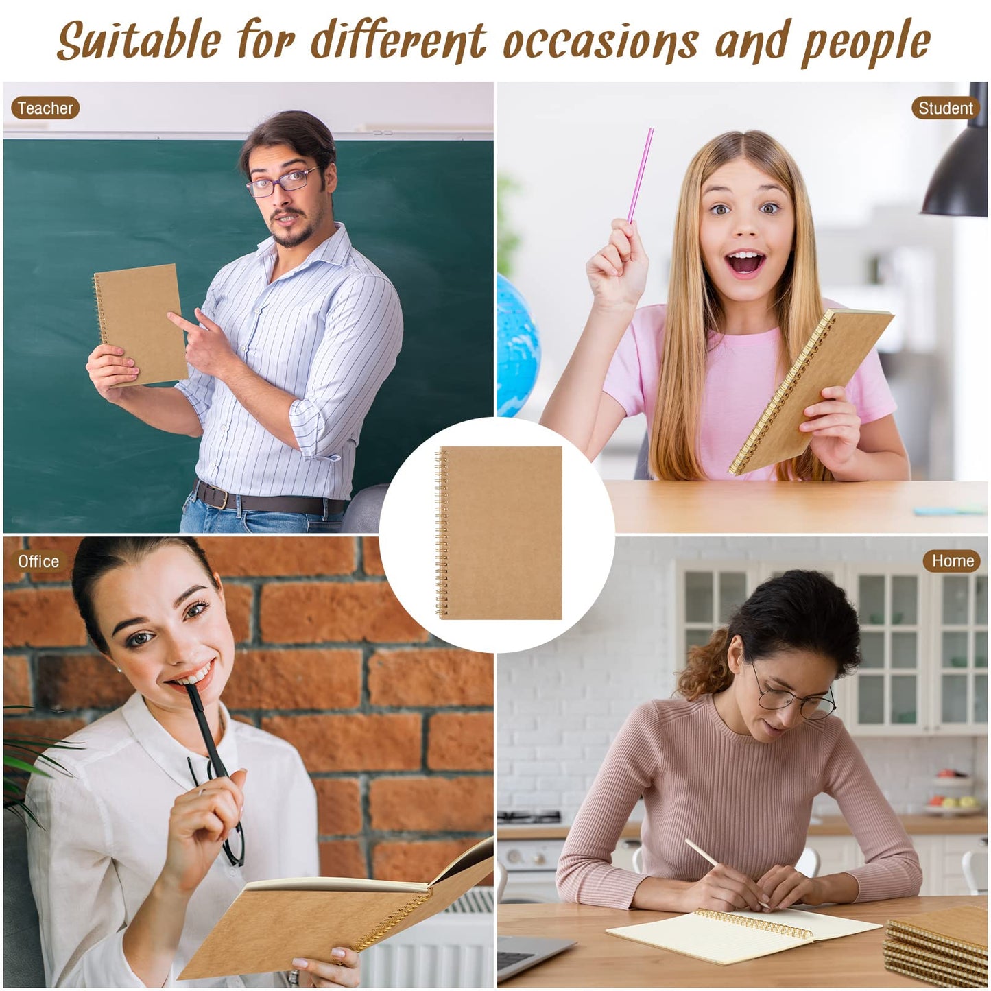 PerKoop 100 Pack Spiral Notebook 8.3 x 5.5 Inch College Ruled Notebook Bulk A5 Wide Ruled Journals Bulk 1 Subject 50 Sheets Thick Diary Notebooks for School, Office Business, Home Use(Kraft Brown)
