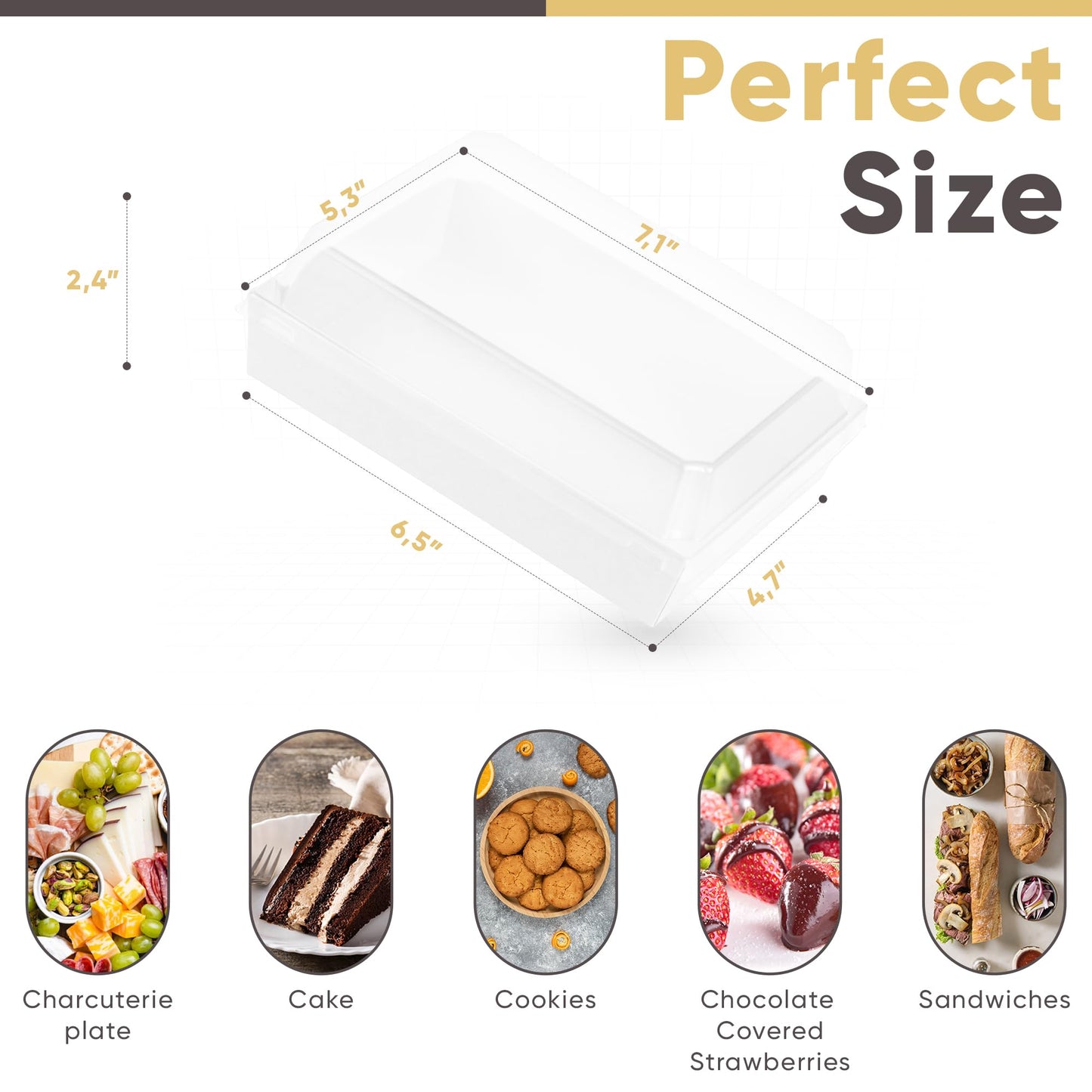 Leafiew 50 Pack 7x5 Inches Charcuterie Boxes with Clear Lids - Individual To Go Paper Charcuterie Board with Lid, Disposable Food Containers for Desserts, Cookie, Food, Charcuterie Accessories,White