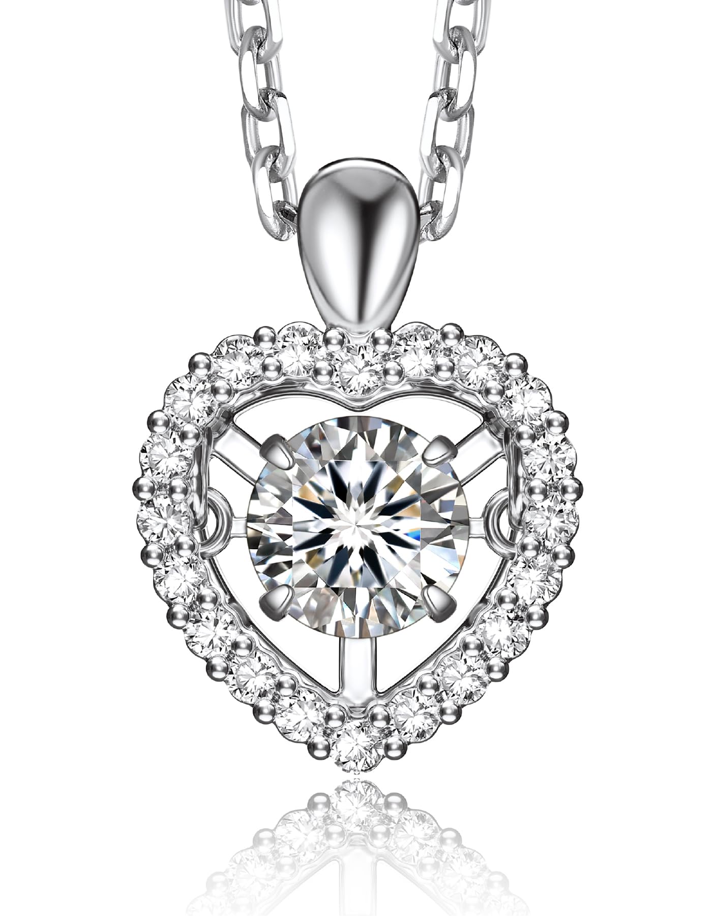 MomentWish Silver Heart Necklaces for Women 0.5Carat D Color VVS1 Moissanite Dancing Heart Pendant Necklace 925 Sterling Silver Birthday Gifts for Women