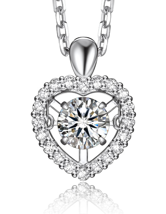 MomentWish Silver Heart Necklaces for Women 0.5Carat D Color VVS1 Moissanite Dancing Heart Pendant Necklace 925 Sterling Silver Birthday Gifts for Women