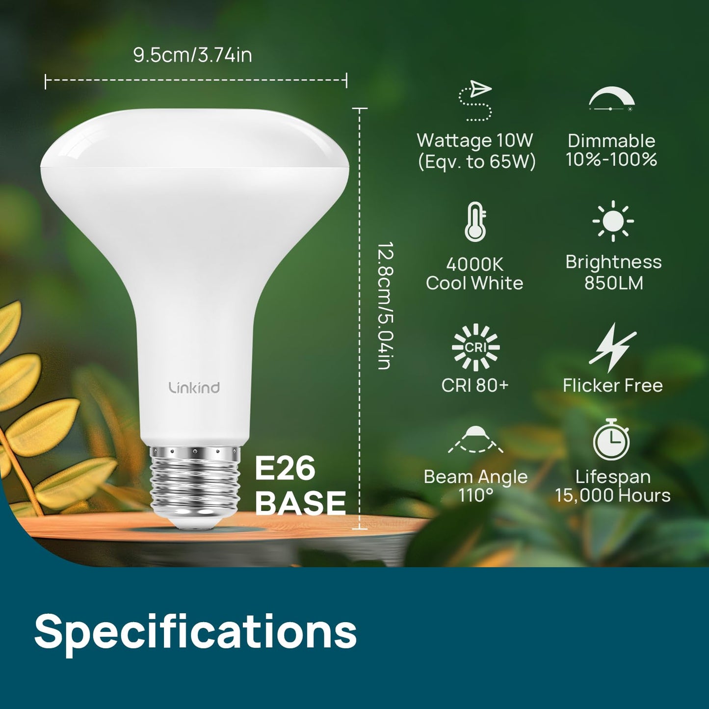 Linkind BR30 LED Flood Light Bulbs Indoor, 65W Equivalent Dimmable LED Recessed Bulbs, 10W 850 Lumens, 4000K Cool White E26, UL FCC Certified, Recessed Can Light Bulb for Bedroom Bathroom, 12 Packs
