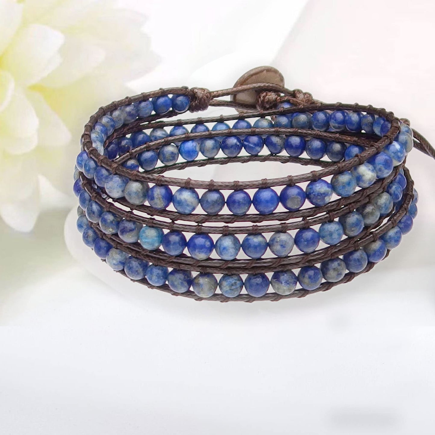 Ayriwoyi Blue Lapis Lazuli Bracelet Wrap Bracelets for women Beaded Stone Adjustable Healing Crystal Bracelet Leather Boho Bracelets