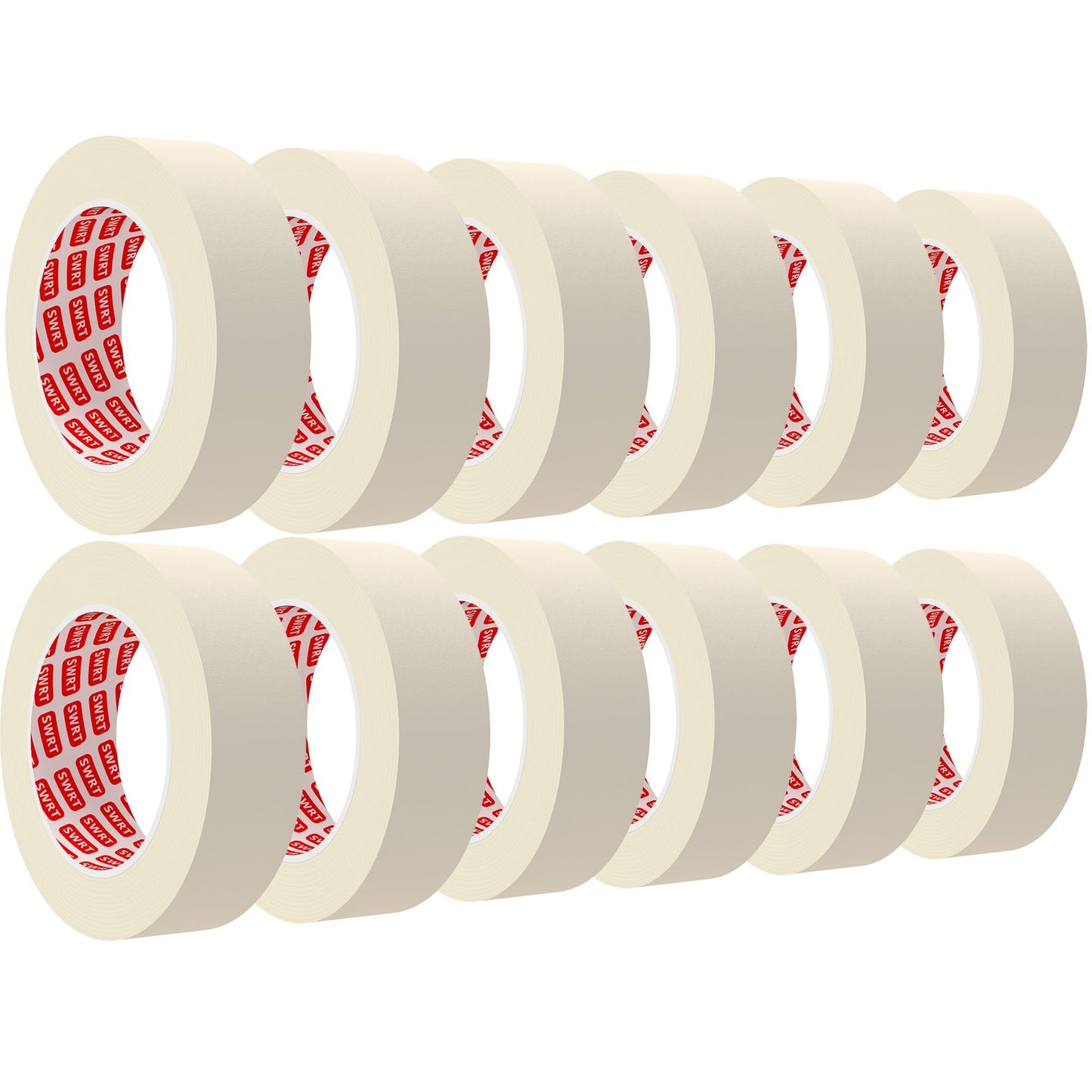 SWRT Masking Tape 1 Inch Wide x 55 Yards x 12 Rolls, White Painters Tape for General Purpose Use, Masking Tape Bulk for Kitchen Labeling, Crafts & Home Projects (660 Yards Total)