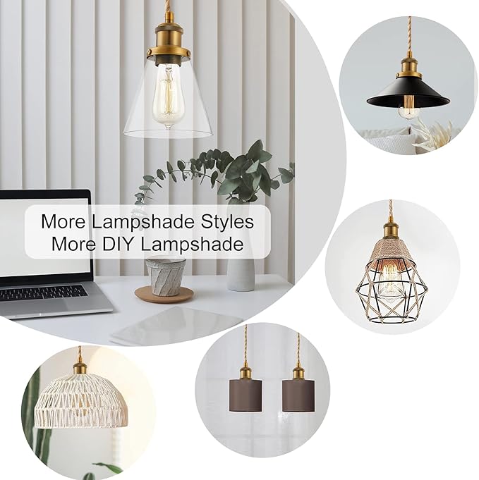 Industrial Mini Pendant Light Kit, E26 Socket Pendant Hanging Light, Hemp Rope Vintage Hanging Pendant Light Cord, Adjustable Pendant Lights Ceiling Mount Kitchen Island Farmhouse