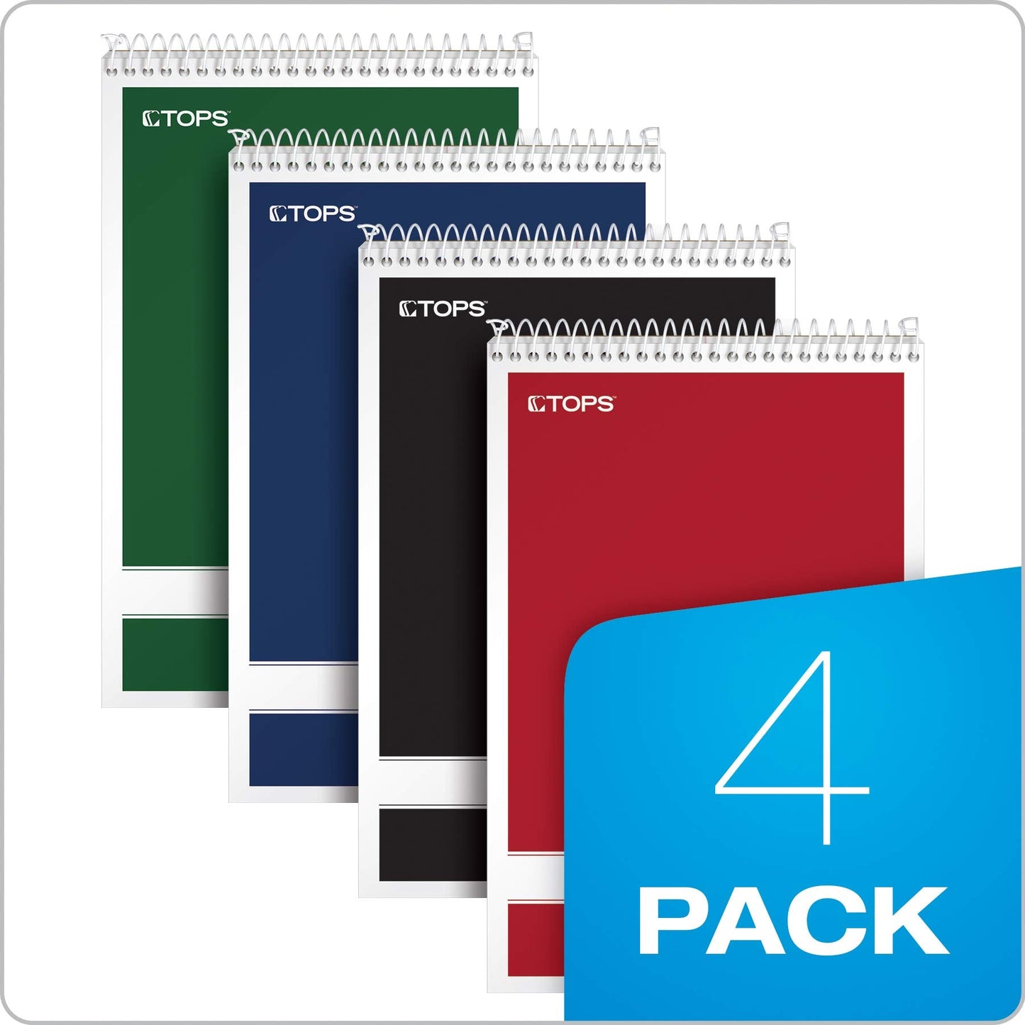 TOPS Steno Pads 4 Pack, 6" x 9" Spiral Steno Notebooks, Gregg Rule for lists, 80 Sheets Each, White Paper, Assorted Covers, Take Notes for School, College, Work, Office (80220)