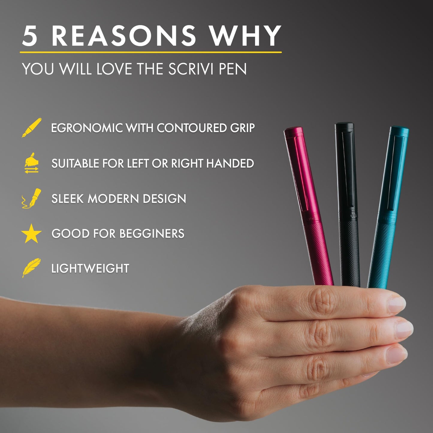 SCRIVI PENS Luxury Fountain Pen Set-[Blue] Fountain Pens for Writing - Smooth Extra Fine Nib - Includes Refillable Ink Converter, 5 Ink Cartridges [Black & Blue], Gift Box - Elegant Calligraphy