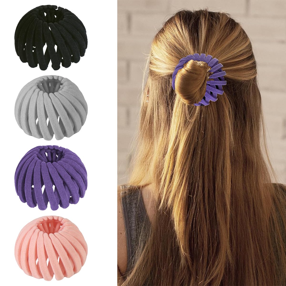 4Pcs Bird Nest Hair Clips Expandable Hair Bun Maker Hair Accessories for Women Ponytail Holder Hair Bun Clip for Thin Thick Fine Curly Hair, Plastic Hair Barrettes Hair Scrunchies